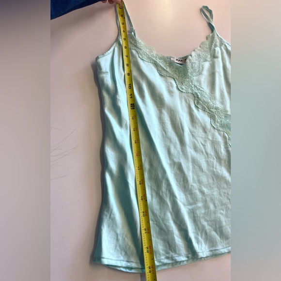 Max & Moi Paris Aqua Blue Lace Trim Silk Babydoll Camisole Tank Top Y2K Style - Picture 8 of 8